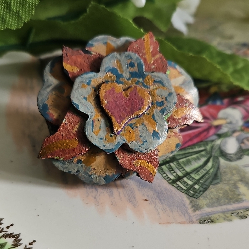 Hand Crafted Painted Floral Genuine Leather Pet Collar Accessory Charm NEW
